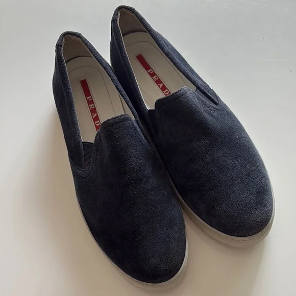 Prada Men\'s Navy Suede Slip-On boat Shoes 40 PRADA Blue Suede Casual Shoes for Men for sale | eBay main image 3